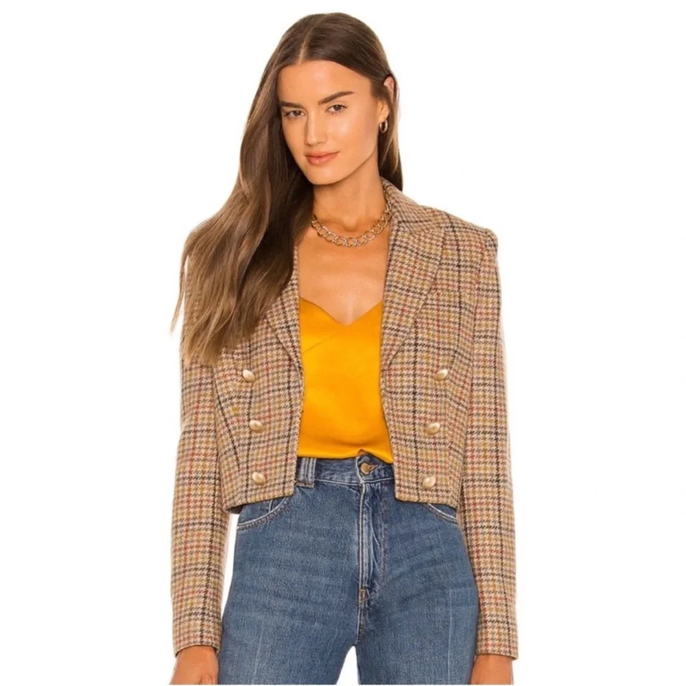L'AGENCE Multicolor Plaid Double-Breasted Blazer - Picture 2 of 16